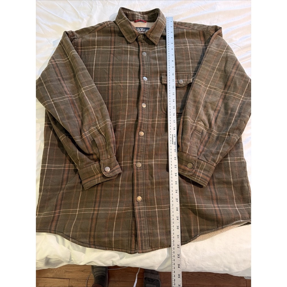 Woolrich Flannel Fleece Lined Shacket Shirt Jacket Mens Large Beige Plaid Size I